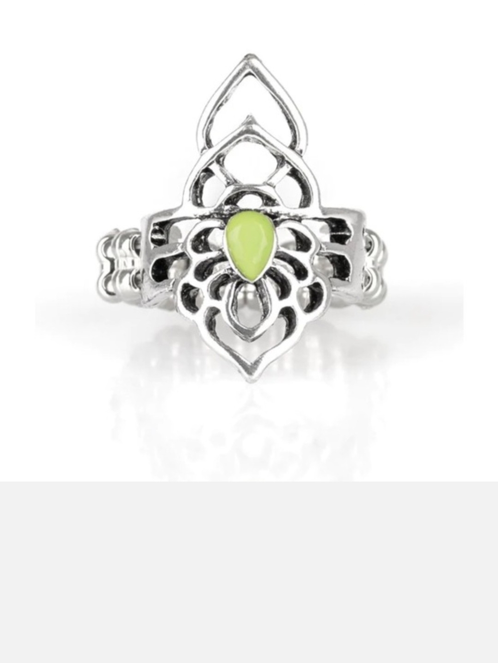 Taj MAHALO - Green paparazzi Silver Filigree Ring with Lime Green Teardrop Stone